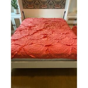 Anthropologie Rivulets Coral Orange Twin Size Quilt & One Euro Sham Cotton